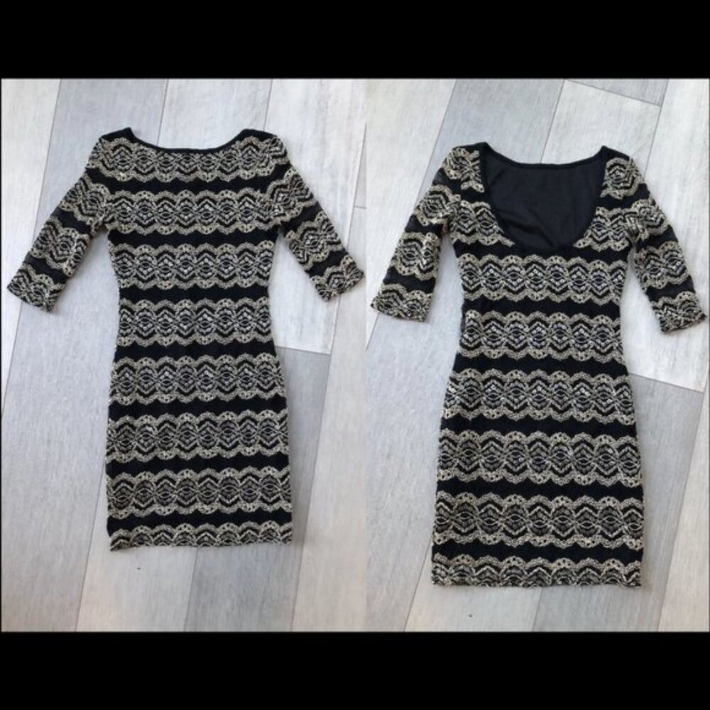 New River Island embroidered mesh sleeve lace boatneck bateau bodycon minidress